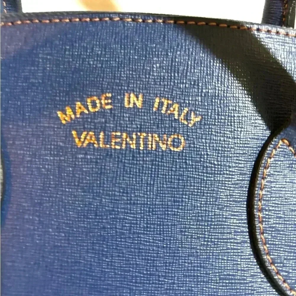 Valentino navy blue saiffiano leather satchel handbag